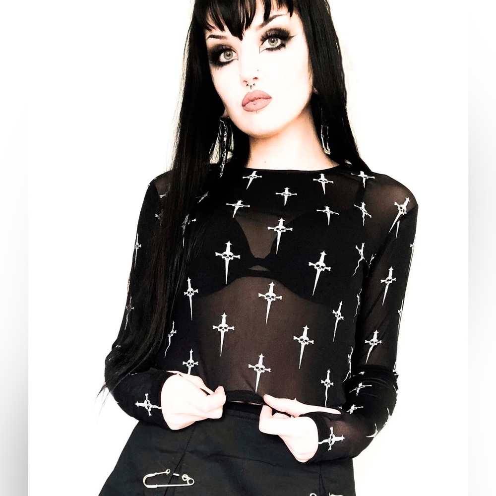 Lip Service Sheer Black and White Dagger Crop Top
